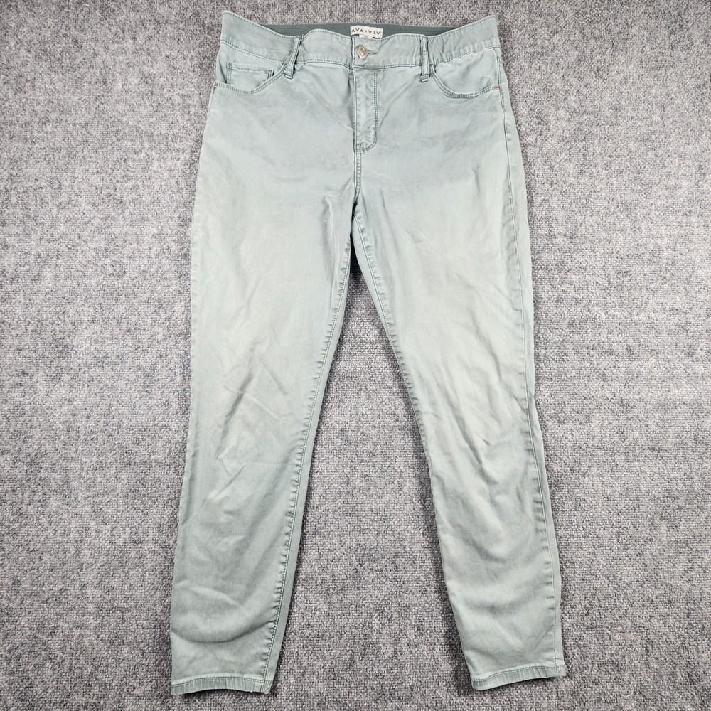 Ava & Viv Womens 14W Sage Green Skinny Stretch Chino Pants Mid Rise Casual